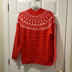 Talbots Coral Sweater with White Nordic Pattern Size Medium